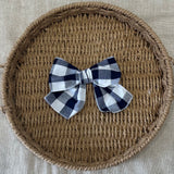 Girls Checked Navy & White Bow Clip