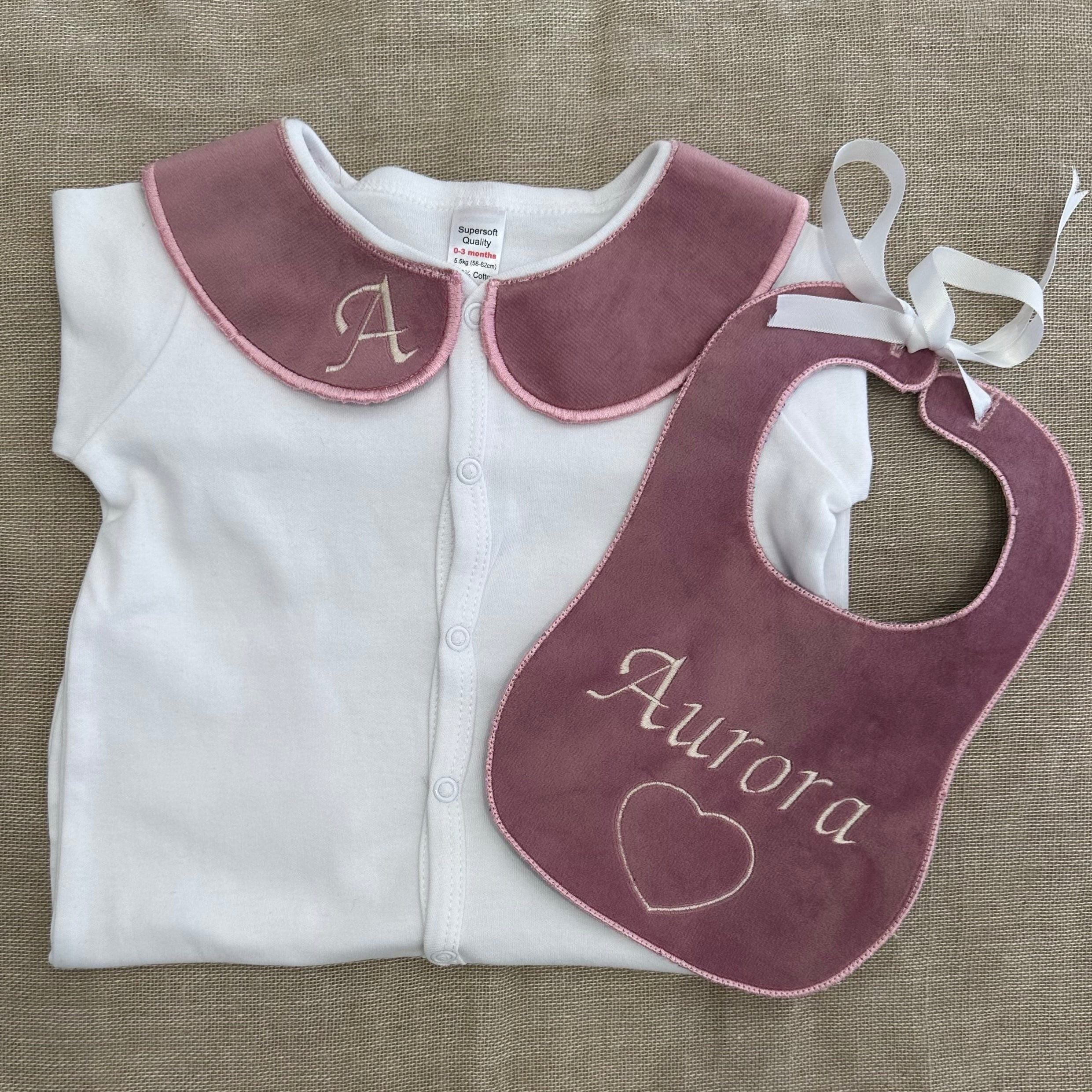 Perfect Little Thing Girls Pink Handmade Sleepsuit And Bib