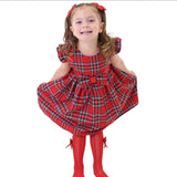 Perfect Little Thing Girls Tartan Satin Bow Dress