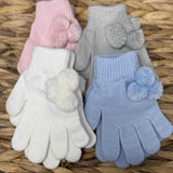 Kids One Size Magic Gloves With Poms - Off White