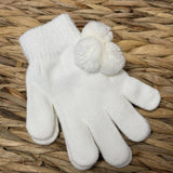 Kids One Size Magic Gloves With Poms - Off White