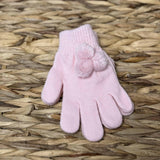 Kids One Size Magic Gloves With Poms - Pink