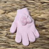 Kids One Size Magic Gloves With Poms - Pink