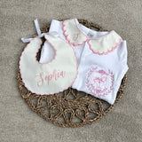 Girls White and Pink Horse Sleepsuit And Bib