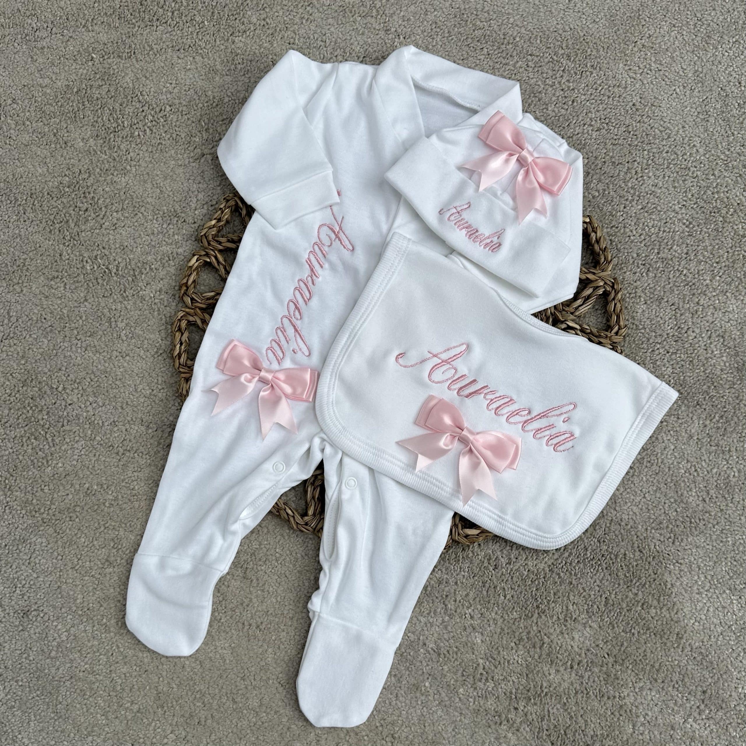 Perfect Little Thing Girls Bow Personalised Sleepsuit Set - Pink