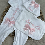 Perfect Little Thing Girls Bow Personalised Sleepsuit Set - Pink