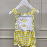 Girls Cotton Lemon Gingham Romper With Frills