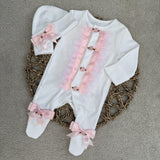 Handmade Baby Girls Rosebud Sleepsuit With Beanie Hat