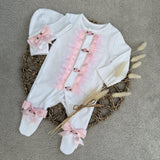 Handmade Baby Girls Rosebud Sleepsuit With Beanie Hat