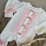 Handmade Baby Girls Rosebud Sleepsuit With Beanie Hat