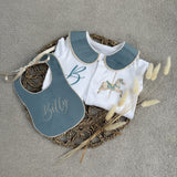 Boys Jade Blue Horse Handmade Sleepsuit And Bib