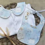 Perfect Little Thing Boys Blue Dior Handmade Sleepsuit And Bib