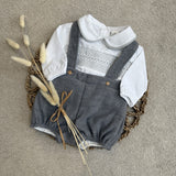 Boys Smocked Long Sleeved Shirt and Grey Dungarees