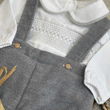 Boys Smocked Long Sleeved Shirt and Grey Dungarees