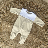 Baby Unisex Cotton Bib Romper - Beige