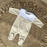 Baby Unisex Cotton Bib Romper - Beige