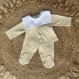 Unisex Baby Cotton Bib Trouser Set - Beige