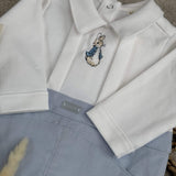 Peter Rabbit White and Blue Long Leg Romper