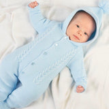 Dandelion Hooded Knitted Pramsuit - Blue