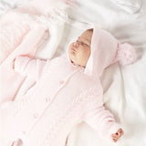 Dandelion Hooded Knitted Pramsuit - Pink