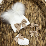 Perfect Little Thing White Hat, Socks & Bow Clip Set - Brown