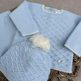 Baby Boys Blue Spanish 3 Piece Knitted Set