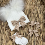 Perfect Little Thing White Hat, Socks & Bow Clip Set - Brown