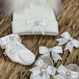 Perfect Little Thing White Hat, Socks & Bow Clip Set - White