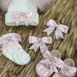 Perfect Little Thing White Hat, Socks & Bow Clip Set - Pink