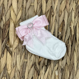 Soft Touch Girls Diamond Bow Ankle Socks - Pink