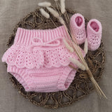 Perfect Little Thing -  Hand Made Aran Frill Knickers and Booties Crochet - Pink