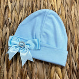 Perfect Little Thing Baby Blue Beanie Hat With Blue Diamond Bow