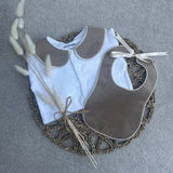 Perfect Little Thing Unisex Beige Handmade Sleepsuit And Bib