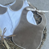 Perfect Little Thing Unisex Beige Handmade Sleepsuit And Bib