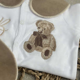 Perfect Little Thing Unisex Beige Bear Handmade Sleepsuit And Bib