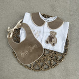 Perfect Little Thing Unisex Beige Bear Handmade Sleepsuit And Bib