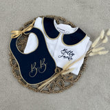 Boys Navy and Gold Handmade Sleepsuit And Bib