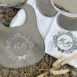 Perfect Little Thing Boys Grey Crest Handmade Sleepsuit And Bib