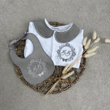 Perfect Little Thing Boys Grey Crest Handmade Sleepsuit And Bib