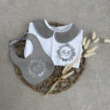 Perfect Little Thing Boys Grey Crest Handmade Sleepsuit And Bib