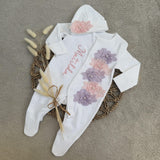 Baby Girls Lilac and Pink Flower Baby Grow With Hat