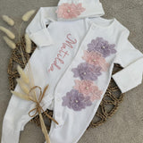 Baby Girls Lilac and Pink Flower Baby Grow With Hat