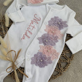 Baby Girls Lilac and Pink Flower Baby Grow With Hat