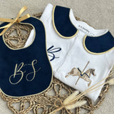 Boys Gold Horse Handmade Sleepsuit And Bib