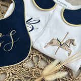 Boys Gold Horse Handmade Sleepsuit And Bib