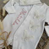 Baby Girls White Butterfly Baby Grow With Hat