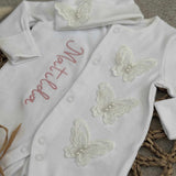 Baby Girls White Butterfly Baby Grow With Hat