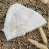 Baby Girls White Flower Beanie Hat