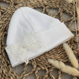 Baby Girls White Bow Beanie Hat