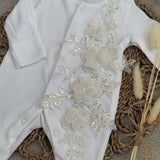 Baby Girls White Sparkle Luxe Baby Grow